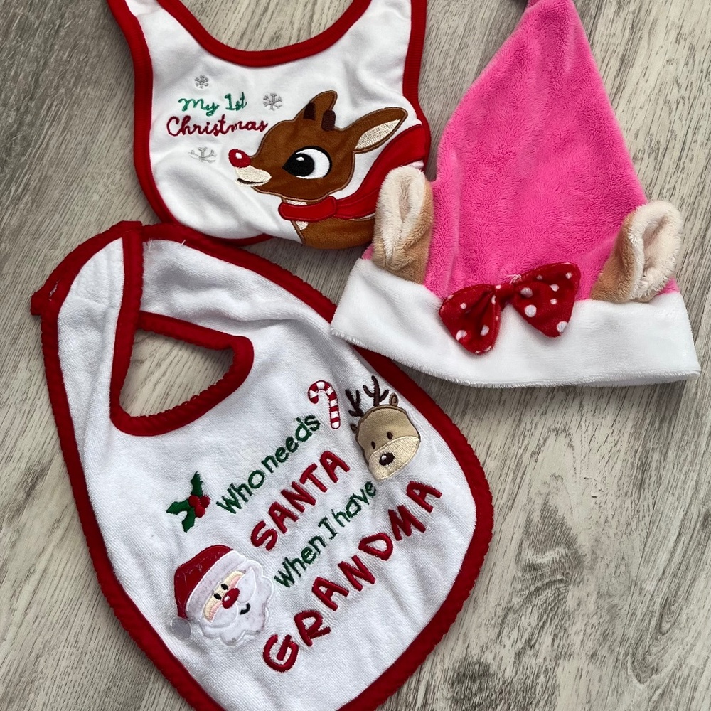 My first Christmas christmas rudolph bibs and hat